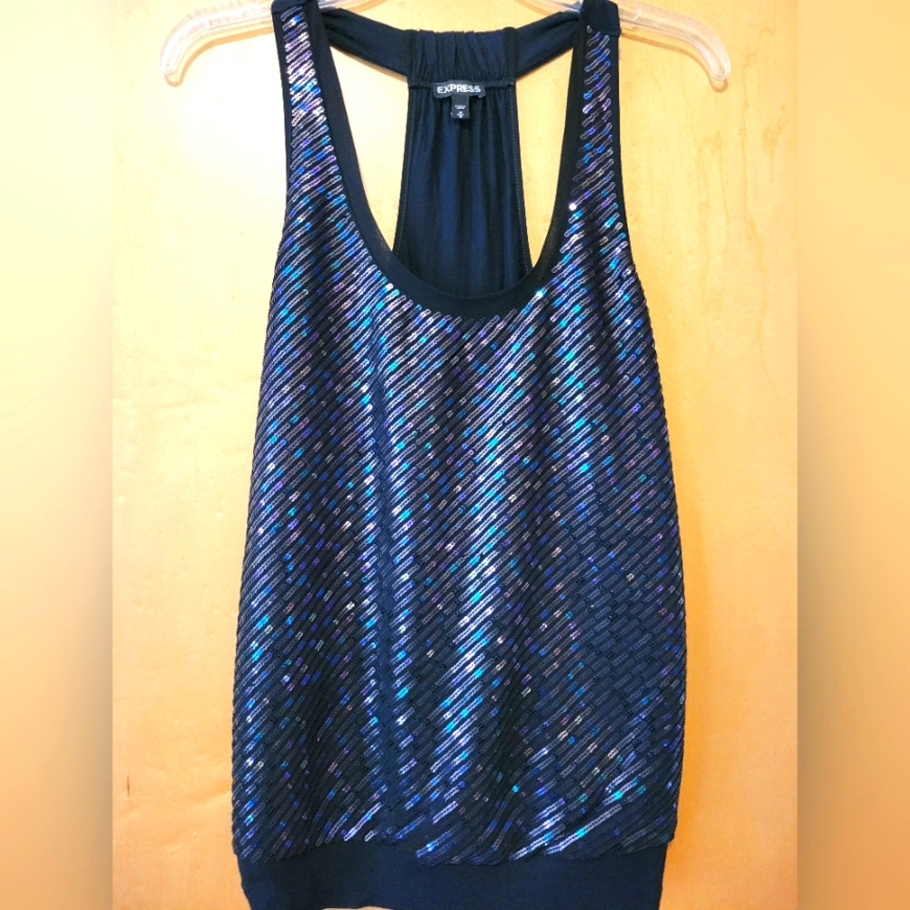 Express Black Sequined Racerback Tank. Size M.